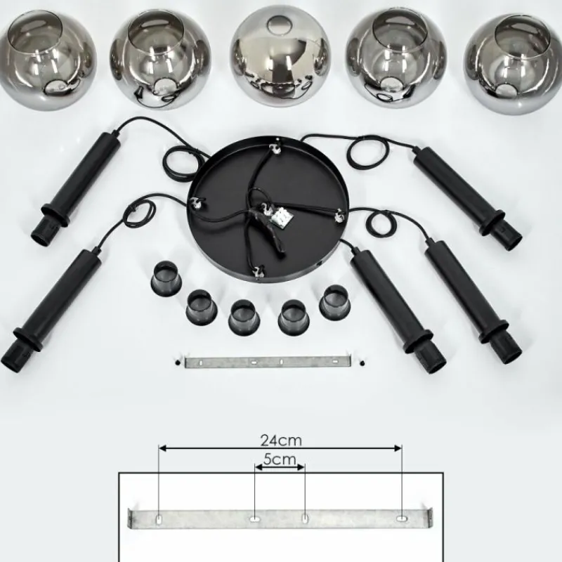 Suspension Verre Fumé-hofstein Suspension Pascal Noir, 5 lumières