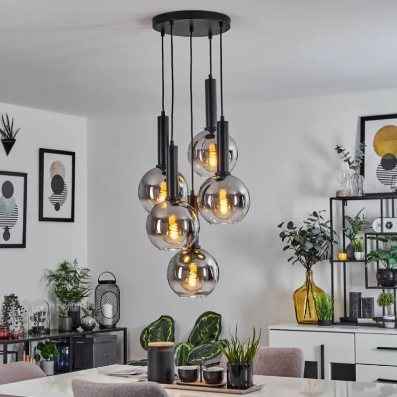 Suspension Verre Fumé-hofstein Suspension Pascal Noir, 5 lumières