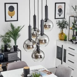 Suspension Verre Fumé-hofstein Suspension Pascal Noir, 5 lumières