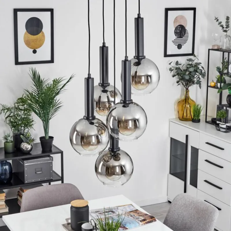 Suspension Verre Fumé-hofstein Suspension Pascal Noir, 5 lumières