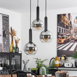 Suspension Verre Fumé-hofstein Suspension Pascal Noir, 3 lumières