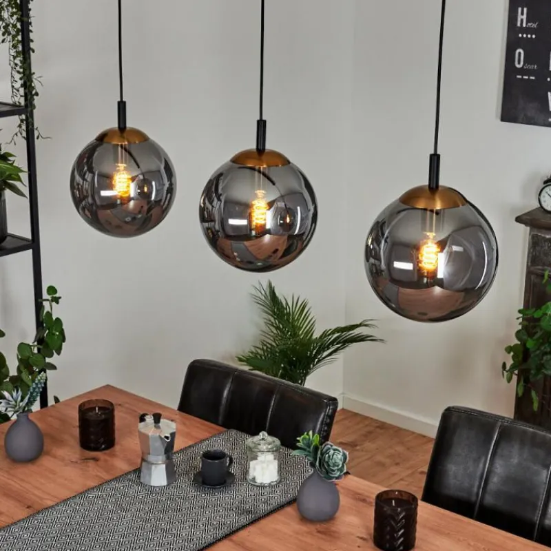 Suspension Verre Fumé-hofstein Suspension Recoutas Noir, 3 lumières