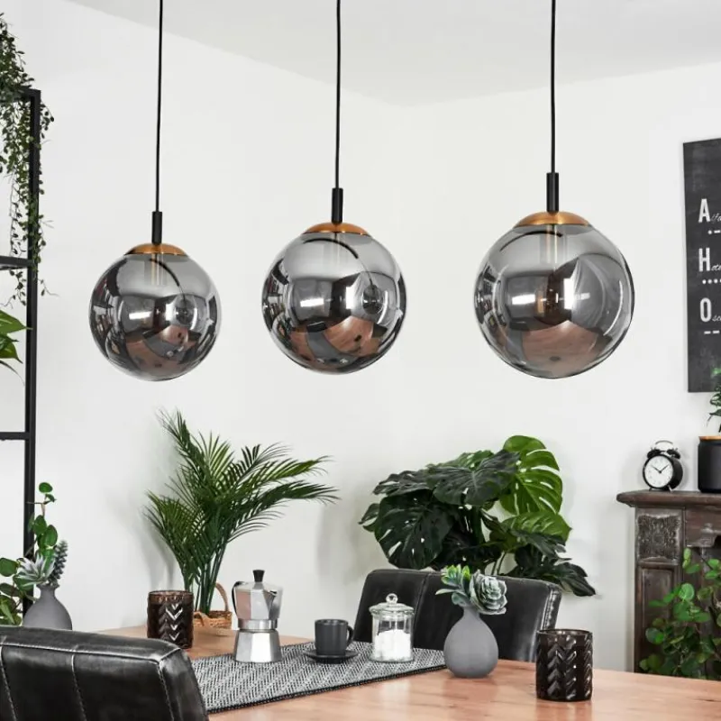 Suspension Verre Fumé-hofstein Suspension Recoutas Noir, 3 lumières