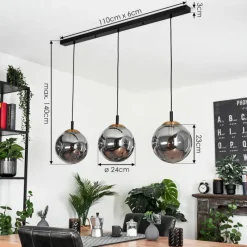 Suspension Verre Fumé-hofstein Suspension Recoutas Noir, 3 lumières