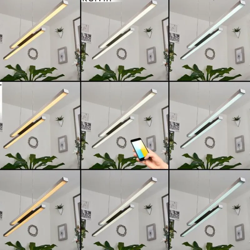 hofstein Suspension Tamizat LED Nickel mat, 2 lumières, Changeur de couleurs