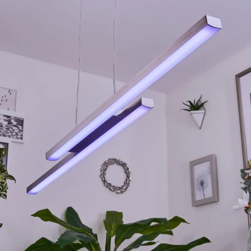 hofstein Suspension Tamizat LED Nickel mat, 2 lumières, Changeur de couleurs