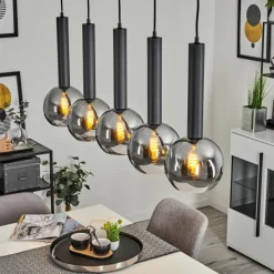 Suspension Verre Fumé-hofstein Suspension Trezeste Noir, 5 lumières