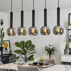 Suspension Verre Fumé-hofstein Suspension Trezeste Noir, 5 lumières