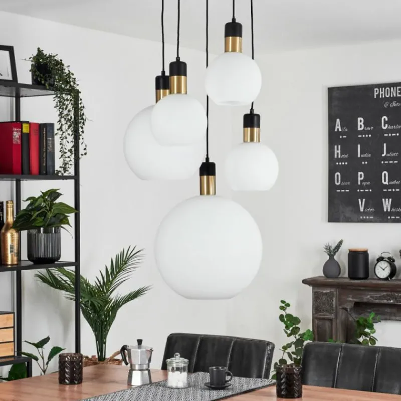 hofstein Suspension Tuvalu Laiton, Noir, 5 lumières