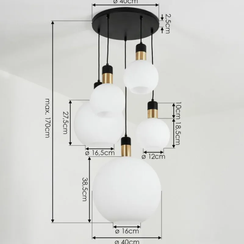 hofstein Suspension Tuvalu Laiton, Noir, 5 lumières