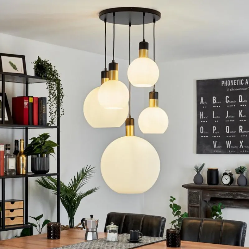 hofstein Suspension Tuvalu Laiton, Noir, 5 lumières