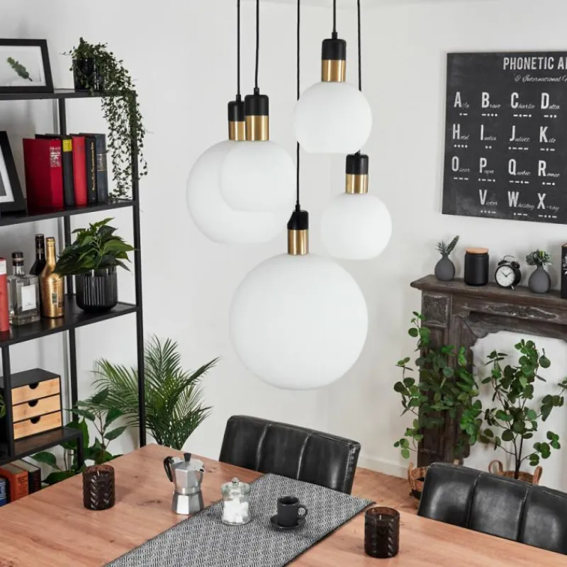 hofstein Suspension Tuvalu Laiton, Noir, 5 lumières