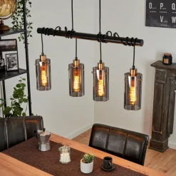 Suspension Verre Fumé-hofstein Suspension Vaurois Laiton, Noir, 4 lumières