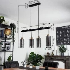 Suspension Verre Fumé-hofstein Suspension Vaurois Laiton, Noir, 4 lumières