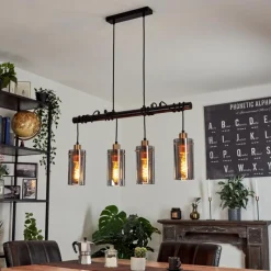 Suspension Verre Fumé-hofstein Suspension Vaurois Laiton, Noir, 4 lumières