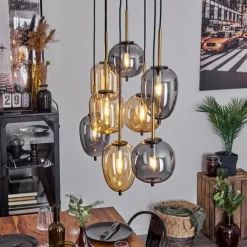 Suspension Verre Fumé-hofstein Suspension Verbania Laiton, Noir, 8 lumières