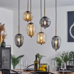 Suspension Verre Fumé-hofstein Suspension Verbania Laiton, Noir, 6 lumières