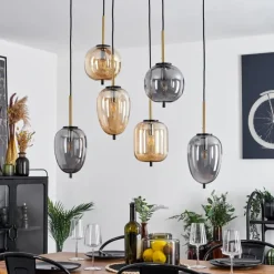 Suspension Verre Fumé-hofstein Suspension Verbania Laiton, Noir, 6 lumières