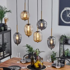 Suspension Verre Fumé-hofstein Suspension Verbania Laiton, Noir, 6 lumières