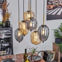 Suspension Verre Fumé-hofstein Suspension Verbania Laiton, Noir, 6 lumières