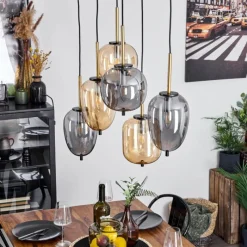 Suspension Verre Fumé-hofstein Suspension Verbania Laiton, Noir, 6 lumières