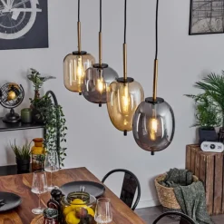 Suspension Verre Fumé-hofstein Suspension Verbania Laiton, Noir, 4 lumières