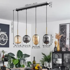 Suspension Verre Fumé-hofstein Suspension Verbania Laiton, Noir, 4 lumières