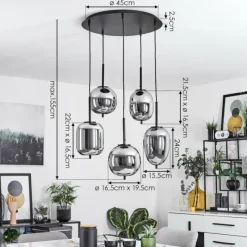 Suspension Verre Fumé-hofstein Suspension Verbania Noir, 5 lumières