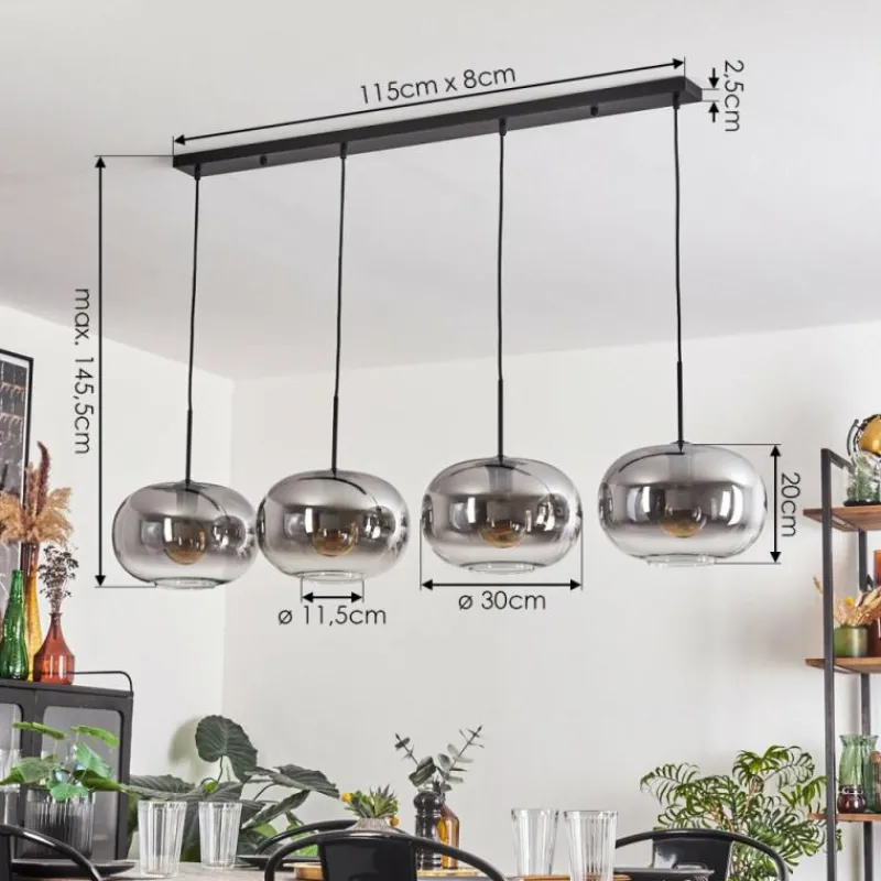 hofstein Suspension - Verre 30 cm Apedo Clair, Fumé, 4 lumières