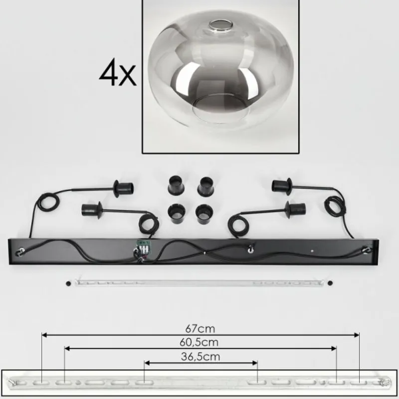 hofstein Suspension - Verre 30 cm Apedo Clair, Fumé, 4 lumières