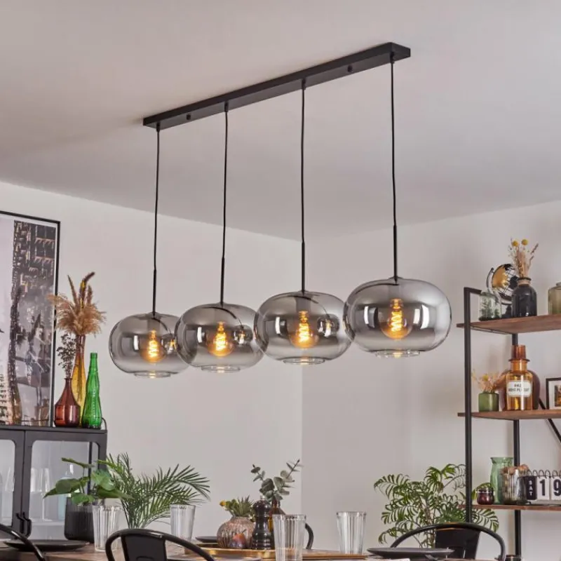 hofstein Suspension - Verre 30 cm Apedo Clair, Fumé, 4 lumières