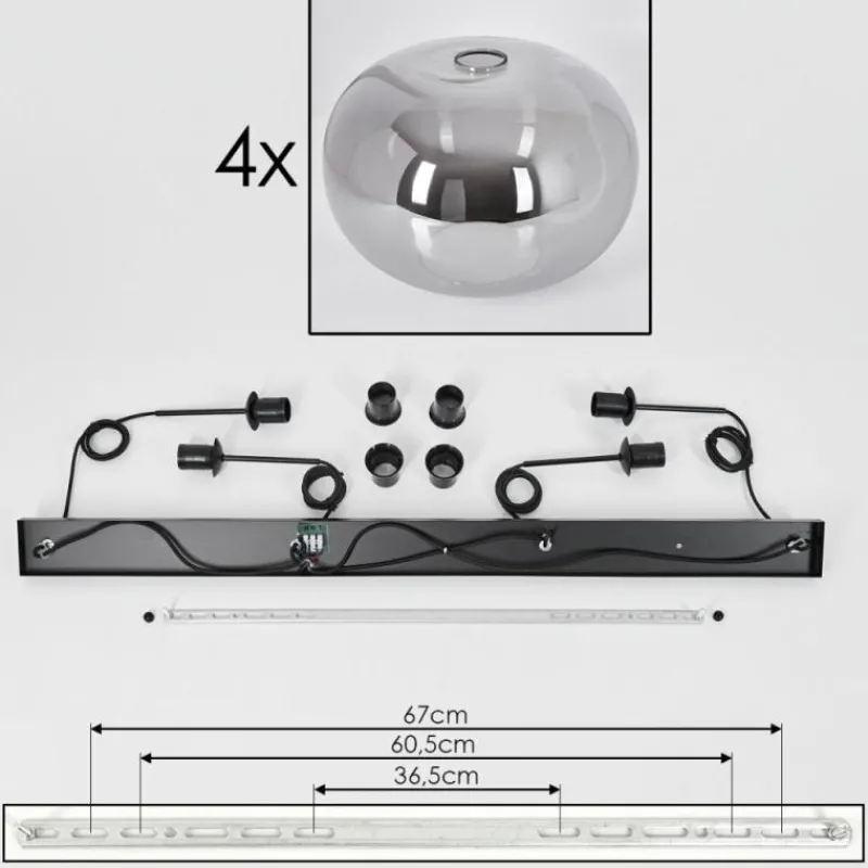 hofstein Suspension - Verre 30 cm Apedo Fumé, 4 lumières