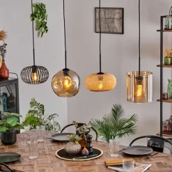 hofstein Suspension - Verre 25 cm, 20cm Ripoll Ambre, Écru, Noir, 4 lumières