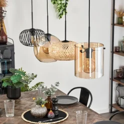 hofstein Suspension - Verre 25 cm, 20cm Ripoll Ambre, Écru, Noir, 4 lumières