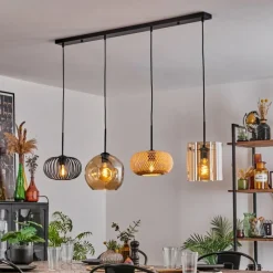 hofstein Suspension - Verre 25 cm, 20cm Ripoll Ambre, Écru, Noir, 4 lumières