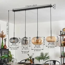 hofstein Suspension - Verre 25 cm, 20cm Ripoll Ambre, Clair, Écru, Fumé, Noir, 4 lumières