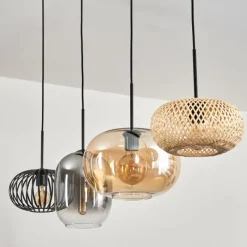 hofstein Suspension - Verre 25 cm, 20cm Ripoll Ambre, Clair, Écru, Fumé, Noir, 4 lumières