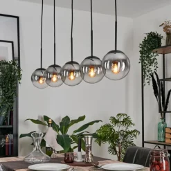 hofstein Suspension - Verre 15 cm Gastor Clair, Fumé, 5 lumières