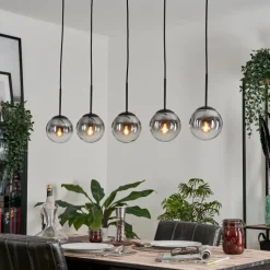 hofstein Suspension - Verre 15 cm Gastor Clair, Fumé, 5 lumières