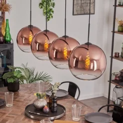 hofstein Suspension - Verre 30 cm Koyoto Clair, Cuivré, 4 lumières