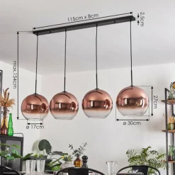 hofstein Suspension - Verre 30 cm Koyoto Clair, Cuivré, 4 lumières