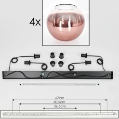 hofstein Suspension - Verre 30 cm Koyoto Clair, Cuivré, 4 lumières