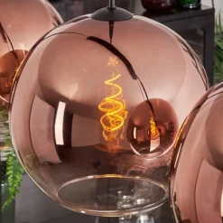 hofstein Suspension - Verre 30 cm Koyoto Clair, Cuivré, 4 lumières