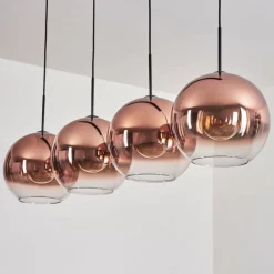 hofstein Suspension - Verre 30 cm Koyoto Clair, Cuivré, 4 lumières