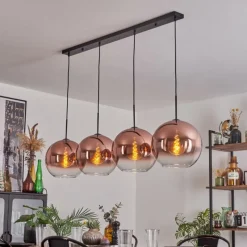 hofstein Suspension - Verre 30 cm Koyoto Clair, Cuivré, 4 lumières