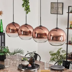 hofstein Suspension - Verre 30 cm Koyoto Clair, Cuivré, 4 lumières