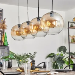 hofstein Suspension - Verre 30 cm Koyoto Ambre, Clair, 4 lumières