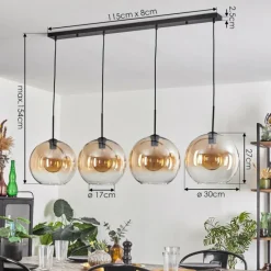 hofstein Suspension - Verre 30 cm Koyoto Ambre, Clair, 4 lumières