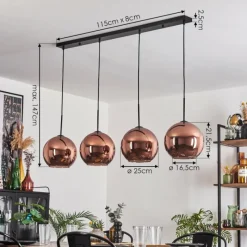 hofstein Suspension - Verre 25 cm Koyoto Cuivré, 4 lumières