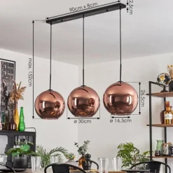 hofstein Suspension - Verre 30 cm Koyoto Cuivré, 3 lumières